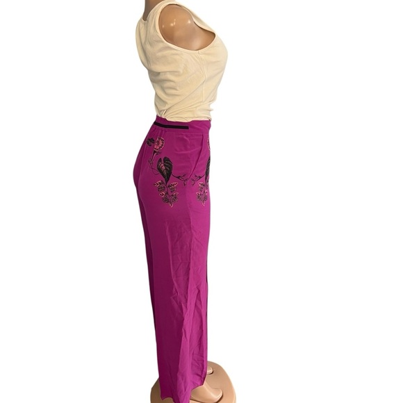 Etro Floral Wide Leg Silk Pants Purple - Picture 6 of 10
